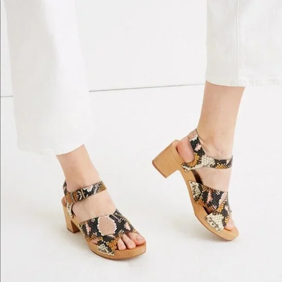 Madewell Johanna Snake Print Crisscross Clog Sandals 9.5 | Block Heel NWOT - Picture 4 of 7